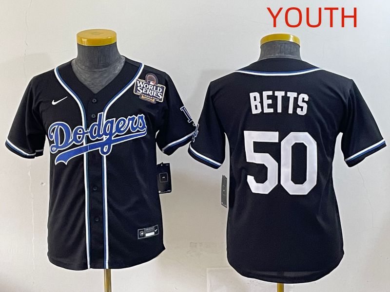 Youth 2025 Los Angeles Dodgers 50 Betts Black Three generations Fashion Nike MLB Jersey style 9
